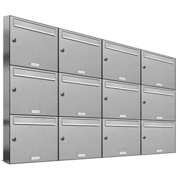 AL Briefkastensysteme Wandbriefkasten 12er Premium Edelstahl Briefkasten Anlage für Außen Wand 4×3 grau