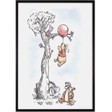 KOMAR Bilderrahmen Holz Black mit Wandbild Winnie The Pooh Hang on als Set - Größe: 50x70 cm - Wandbild, Dekoration, Bär, Disney