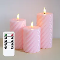 Mavandes Flammenlose LED-Kerzen mit Fernbedienung,Rosa batteriebetrieben flackernde Säule Pack von 3 echten Wachs Zeitsteuerung Kerzen (7,5x10,12,5,15cm)