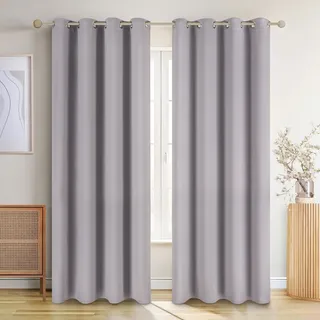 Blumtal Verdunklungsvorhänge 2er Set - Thermovorhang - Vorhang Blickdicht mit Ösen - Gardinenschals mit Schlaufen - Lärmschutzvorhang-Gardinen 175x140cm - Vorhänge Grau