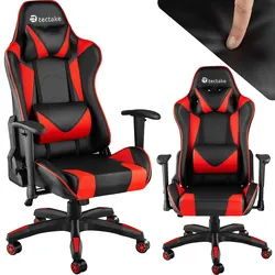 tectake® Racing Gaming Stuhl, ergonomische Form, mit verstellbarer Rückenlehne, Kunstlederbezug, abnehmbares Nacken- und Lendenkissen, Belastbarkeit 120 kg
