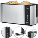 Balter Toaster 4 Scheiben, Langschlitz, Edelstahl, Brötchenaufsatz, LCD Display mit Restzeitanzeige, Auftaufunktion, Brotzentrierung, Krümelschublad