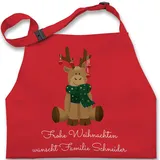 Kinderschürze Schürze Kinder Jungen Mädchen - Weihnachtsschürze - Frohe Weihnachten wünscht Name mit Rentier - 2-6 Jahre - Rot - schürzen backen weihnachts für christmas weinachts weinachten - 2-6 Jahre