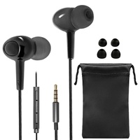SourceTon In-Ear-Kopfhörer mit Mikrofon und Lautstärkeregler, kraftvoller Bass-Sound, inkl. 2 verschieden große Paar ergonomische Ohrhörer und Tragetasche, Schwarz