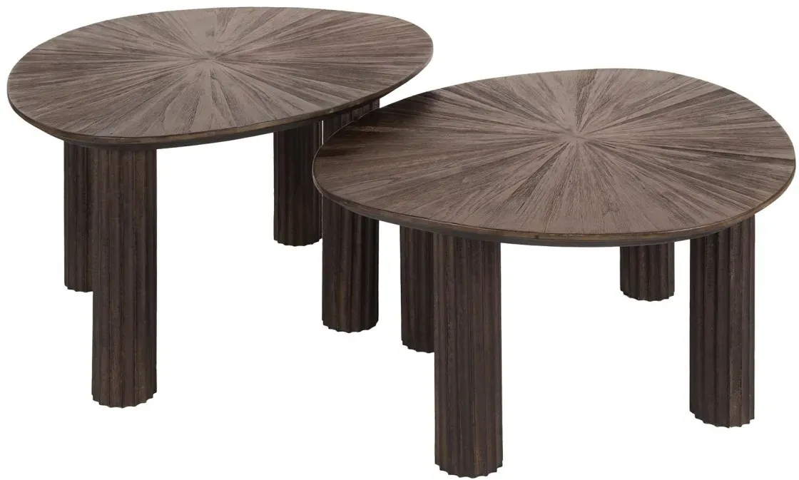 Couchtisch 2er-Set Foray aus massivem Teakholz, organisches Design, modern, dreieckig, dunkelbraun