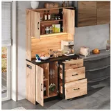 HAUSS SPOLE Highboard mit Stauraum LED Beleuchtung,Anrichte Küchenhochschrank Steckdosen USB (Wohnzimmerschrank mit Netzkabel und Kippschutz, Buffetschrank mit geschlossene Fächer mit verstellbaren Einlegeböden) 105 cm