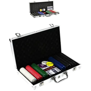 SONLEX Pokerkoffer mit 300 500 Pokerchips abschließbar Pokerkarten Zubehör Deluxe Pokerset Casino Aluminium Chipsanzahl wählbar (300 Chips)