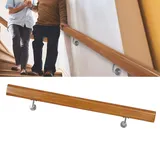 MYOYAY Handlauf Holz 100 cm Treppenhandlauf Treppengeländer innen Handlauf eiche rund mit Edelstahlhalter Holzgeländer Wandhandlauf eichehandlauf