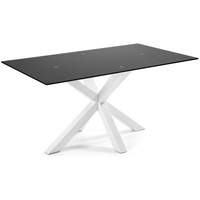 Tisch Argo 180 x 100 x 75 cm Epoxidweiß und schwarzes Glas Esszimmer Esstisch