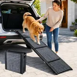 170 cm Extra Lange Hunderampe Auto Klappbar, rutschfeste Hundetreppe Auto mit Griffiger Teppichoberfläche, Stabile Aluminiumrampe für Große und Mittelgroße Hunde bis 110 kg, für SUV, Auto und LKW