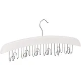 Relaxdays Gürtelhalter Kleiderschrank, Haken für 12 Gürtel, 360° drehbarer Haken, Lotusholz, 17,5x43x5,5 cm, weiß/Silber