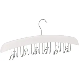 Relaxdays Gürtelhalter Kleiderschrank, Haken für 12 Gürtel, 360° drehbarer Haken, Lotusholz, 17,5x43x5,5 cm, weiß/Silber