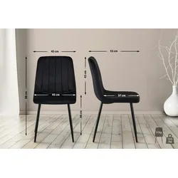 DELUKE® Stuhl LENZ Samt - 88x45x53cm, schwarz, Metall Gestell Stühle Esszimmerstühle Stuhl Esszimmer Esstisch Stühle Küchenstuhl