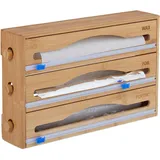 Relaxdays Folienspender 3 in 1, für Wand & Schublade, HxBxT: 23,5 x 39 x 9 cm, Bambus, Folienschneider Küche, Natur