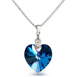 Schöner-SD Herzkette Halskette Kristall Anhänger Herz 18mm (inkl. Schmuckbox), 925 Silber Rhodium blau