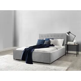 otto home Polsterbett OTTO HOME "Hamar, Knopfsteppung im Kopfteil, bis 250 KG belastbar", grau (hellgrau, hellgrau, hellgrau), B:149cm H:105cm L:217cm, 100% Polyester, Betten, Polsterbett, in verschiedenen Größen und Stoffen und Farben
