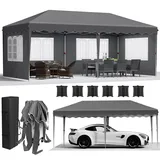 Pavillon 3x6 Faltpavillon mit 4 Seitenteilen, Wasserdicht Partyzelt 420D Oxford Verdicken, UV-Schutz 50+ Gartenpavillon, Gartenzelt inkl. Tragetasche, Pavillons für Garten Party Hochzeit, Grau