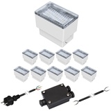 ledscom.de 10er-Set LED Pflasterstein CUS Bodenleuchte für außen, warm-weiß, 230V, 8x5cm