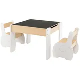 Costway Kindersitzgruppe 4-in-1 2 Stühle 90 x 60 x 50 cm Holz weiß grau