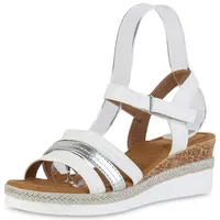 VAN HILL Damen Keilsandaletten in Weiss Silber Metallic