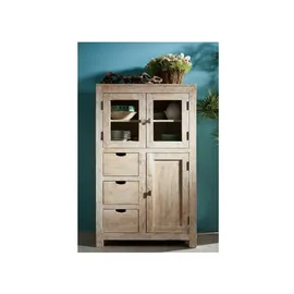 Massivmoebel24 Vitrine Akazie 90 x 45 x 148 cm Beige/Weiß