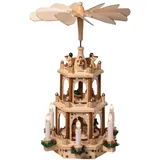 Holz Weihnachtspyramide mit elektrischem Antrieb und beleuchteten LED Kerzen