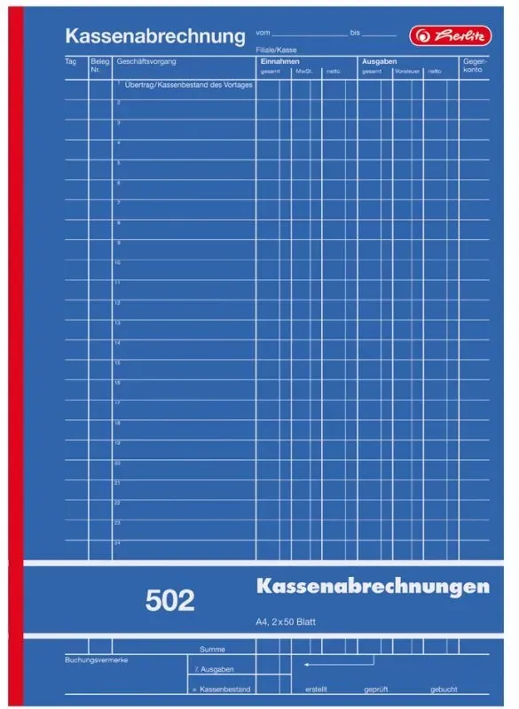 Preisvergleich Produktbild herlitz Formularbuch 'Kassenabrechnung 502', DIN A4