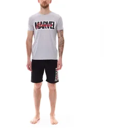 MARVEL Herren Pyjama-Set mit MARVEL-Motiv Sommer-Pyjama kurzer Schlafanzug Homewear Grau/Schwarz - M