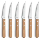 Amefa PIZZA Steakmesser Set 6-teilig, Holzgriffe, Besteck, Braun