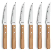 Amefa PIZZA Steakmesser Set 6-teilig, Holzgriffe, Besteck, Braun