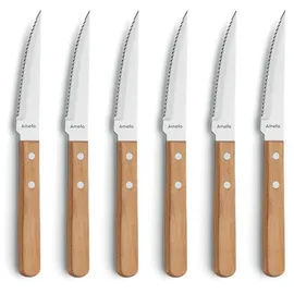 Amefa PIZZA Steakmesser Set 6-teilig, Holzgriffe, Besteck, Braun