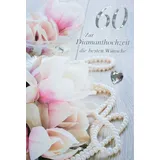 Bsb Karte Diamantene Hochzeit - Glückwunschkarte 60. Hochzeitstag mit Blumen Motiv - Diamantene Hochzeit Karte - Geschenke zur Diamanthochzeit - Karte Hochzeit in 11,5 x 17,0 cm