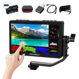 FEELWORLD F5 Pro V4 Camera Monitor + USB C Akku + Tragetasche, 6 Zoll DSLR Kamera Field Touchscreen 500nits 1080P 4K HDMI 3D LUT Externer Kit für Sony Canon Nikon
