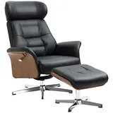 Relaxsessel Mit Fußhocker, Um 360° Drehbar, Liegefunktion, Lesesessel, Schwarz, 80 X 84 X 108 Cm