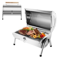 SunJas Holzkohlegrill CA-S22A, Reisegrill Edelstahl Campinggrill Klappgrill Koffergrill Tischgrills