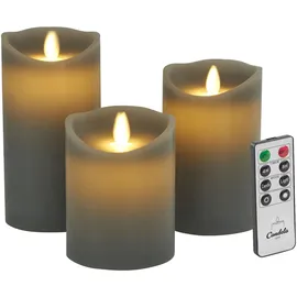 LC Home LED Kerzen 3er Set 7,5x10/12,5/15 cm grau