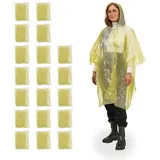 Relaxdays Regenponcho 20er Set, Einweg Regencape mit Kapuze, Wandern, Festival, Notfallponcho für Damen & gelb,