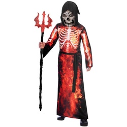 Amscan Vampir-Kostüm Halloween Kinderkostüm ‚Fire Reaper‘ mit Skelett M 6 bis 8 Jahre