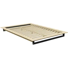 OTTO home Futonbett OTTO HOME "Kobe, Massivholzbett aus Kiefer im Industrial Design, 200 KG belastbar", natur, schwarz, B:165cm H:18,5cm L:225cm, Betten, Futonbett, stabiles Kufengestell, rundum Ablagefläche, FSC, Made in Europe