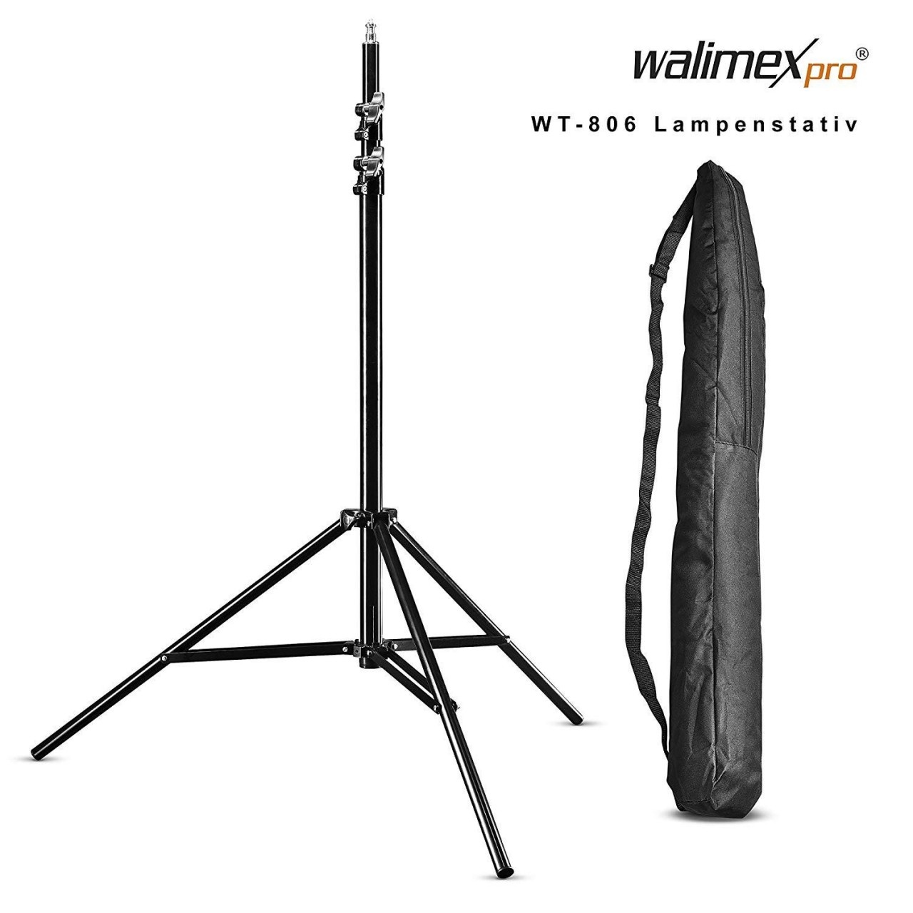 walimex pro WT-806 Lampenstativ maximale Höhe 256cm mit Federdämpfung und Transporttasche