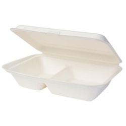 Greenbox Menüschale mit Klappdeckel, rechteckig, 2-geteilt, Zweigeteilte Essensbox für Take away Gerichte, 1 Packung = 50 Stück