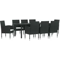 VidaXL 9-tlg. Garten-Essgruppe Schwarz Poly Rattan und Stahl