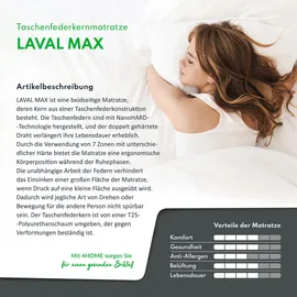 Fdm - Matratze 140x200 Taschenfederkern Kokos 7 Zonen H3 hochelastisch LAVAL MAX 26cm