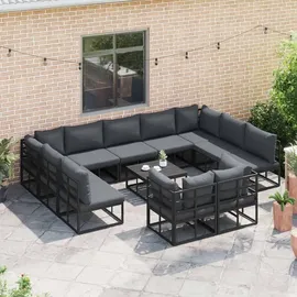 vidaXL Garten-Sofa-Set mit Kissen 11 pcs Schwarz Aluminium