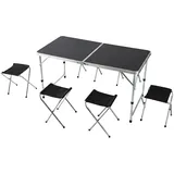 Relaxdays Campingtisch mit 4 Hockern Schwarz/Silber