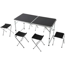 Relaxdays Campingtisch mit 4 Hockern Schwarz/Silber