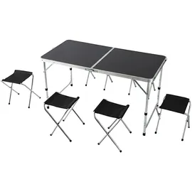 Relaxdays Campingtisch mit 4 Hockern Schwarz/Silber