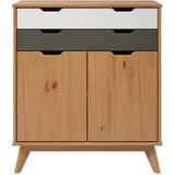 INTER-FURN Kommode, Kiefernholz, Kiefer Massiv-Honig/Grau/Weiß, 80 x 90 x 40 cm 2044033B9