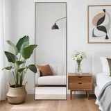 Rattantree – Standspiegel – 162 X 52 Cm – Ganzkörperspiegel – Rechteckiger Standspiegel – Gehärtetes Glas – Rahmen Aus Aluminiumlegierung – Für Schlafzimmer, Begehbare Kleiderschränke – Schwarz