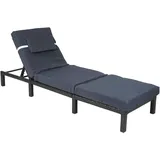 Mendler Poly-Rattan Sonnenliege HWC-A51, Relaxliege Gartenliege Liege Premium anthrazit, Kissen grau